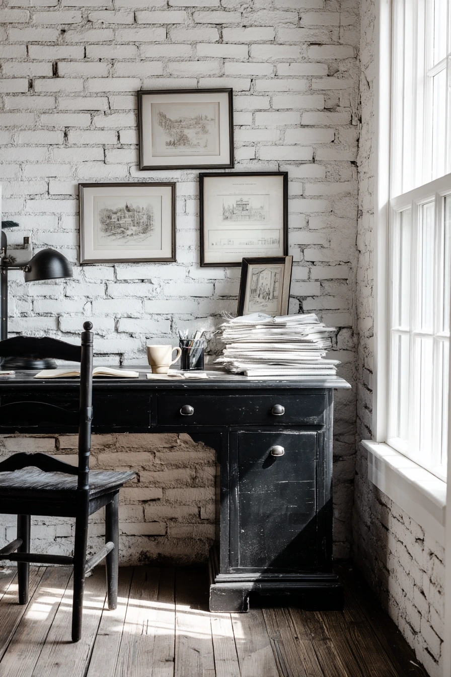 black and white home office ideas 25