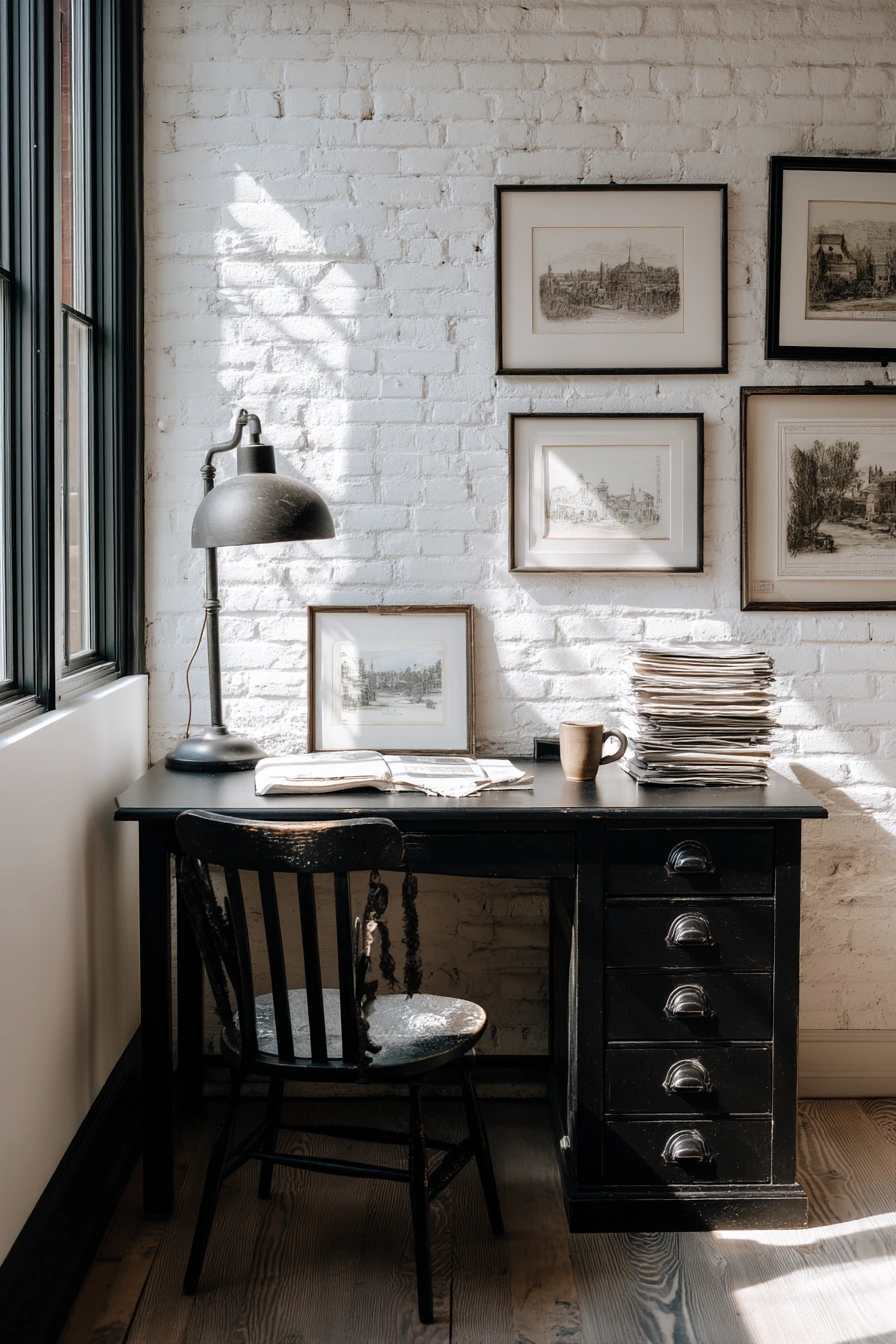 black and white home office ideas 26