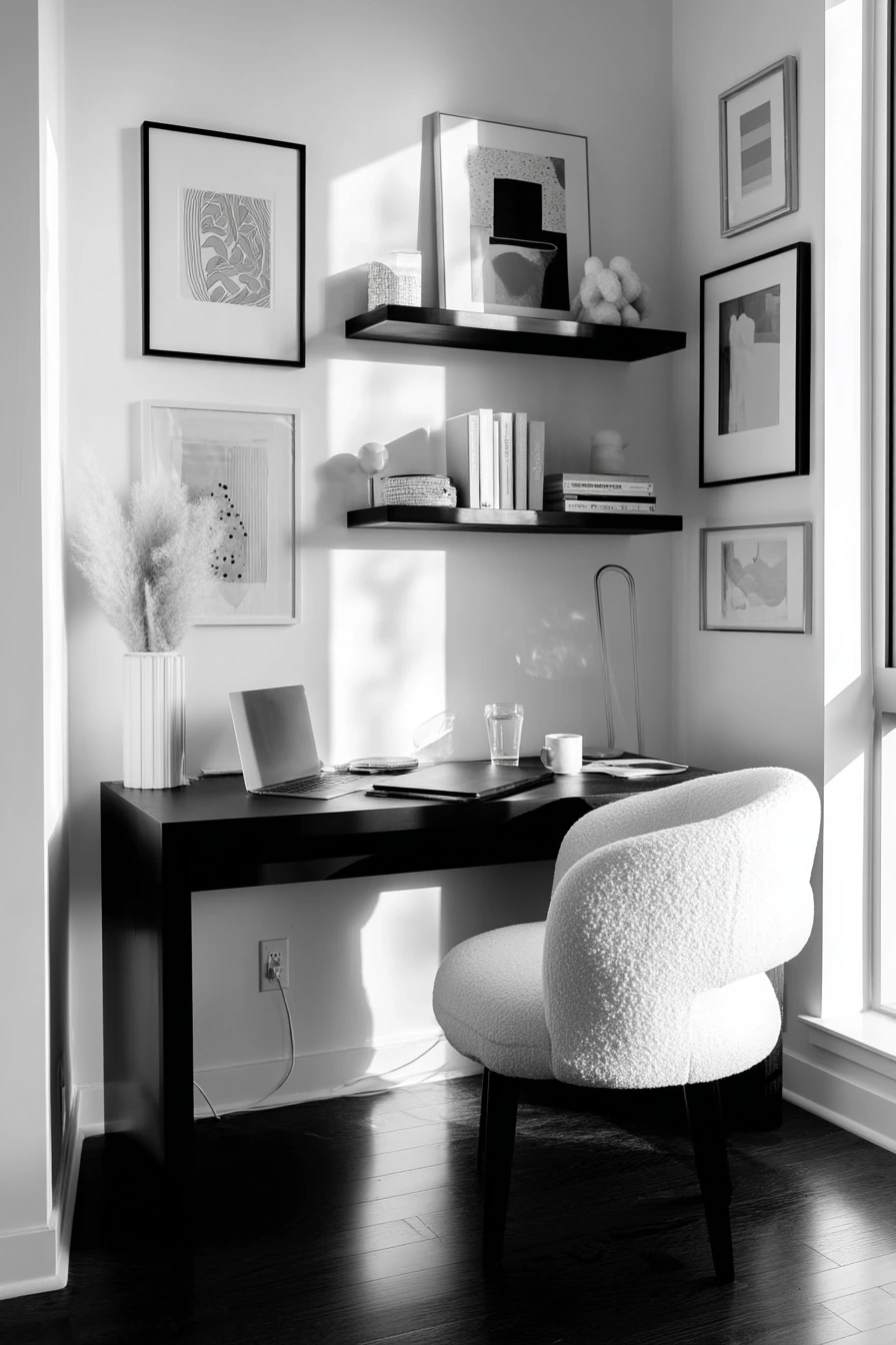 black and white home office ideas 34