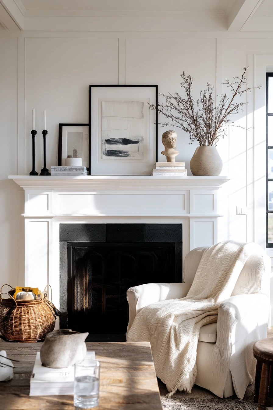 black and white mantel decor ideas 1