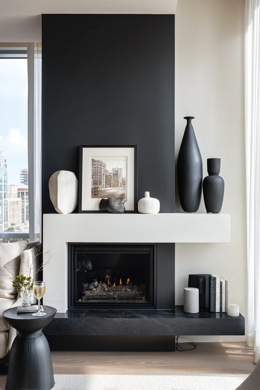 black and white mantel decor ideas 11