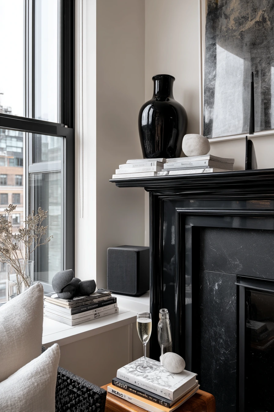 black and white mantel decor ideas 12