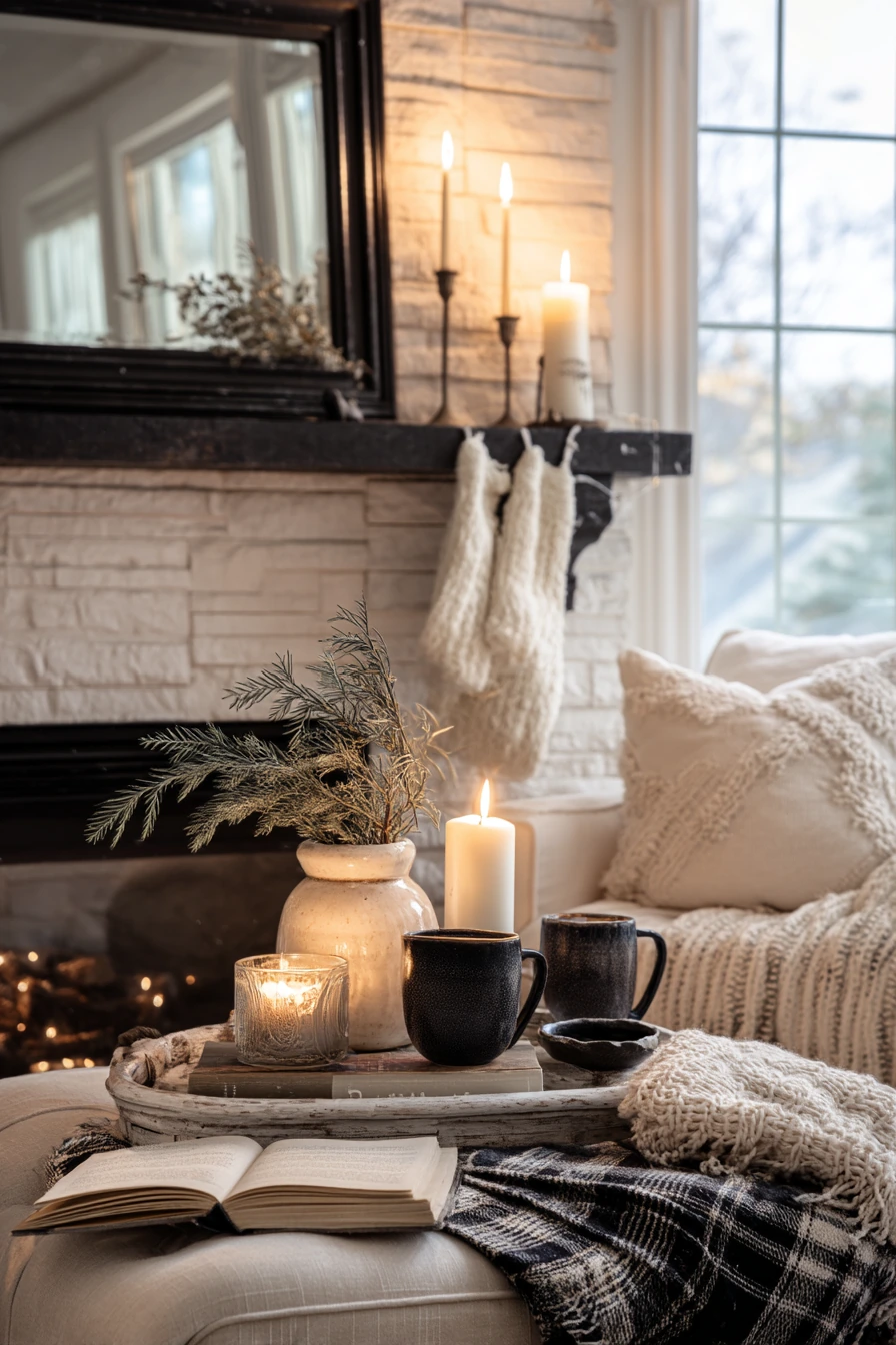 black and white mantel decor ideas 14