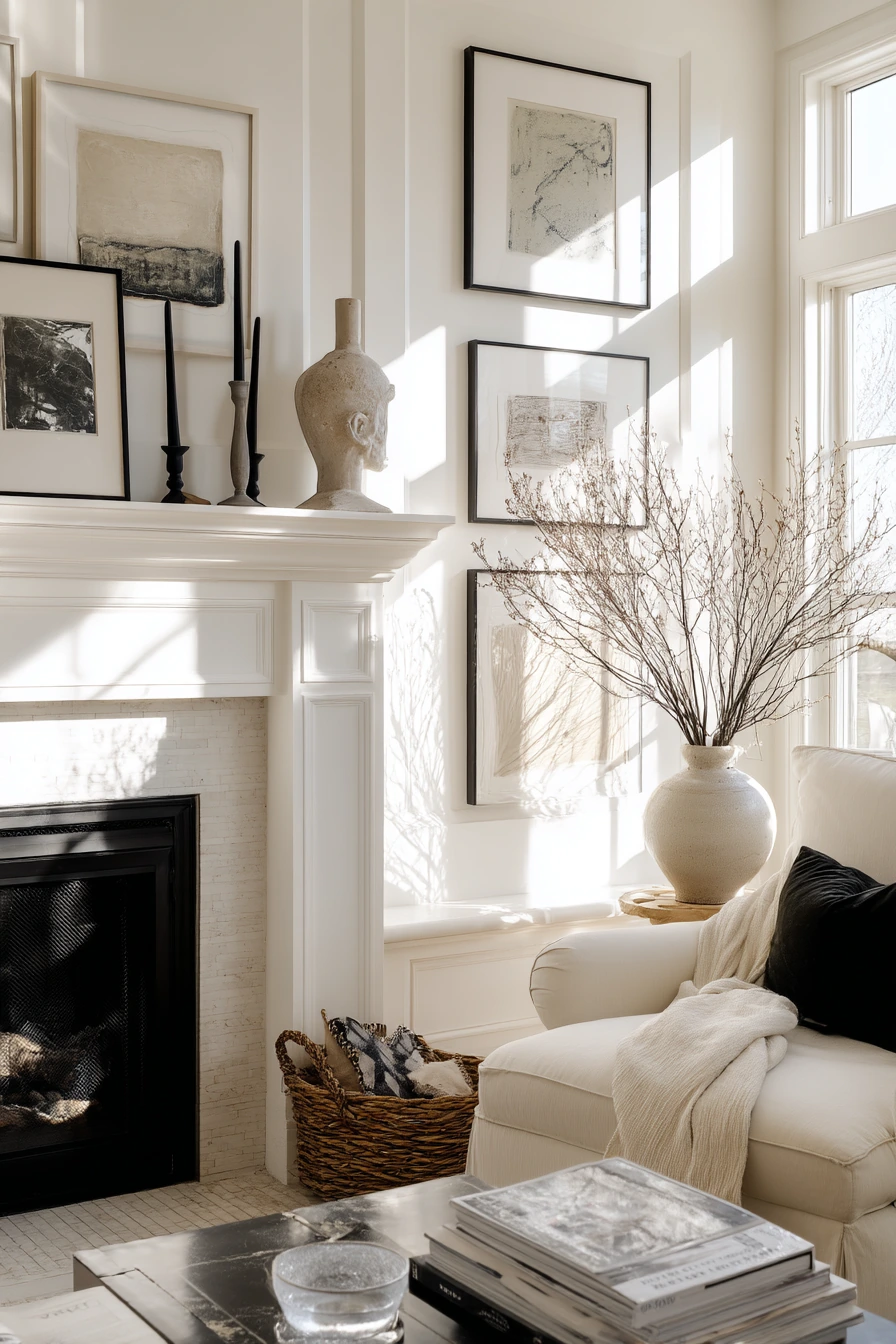 black and white mantel decor ideas 2