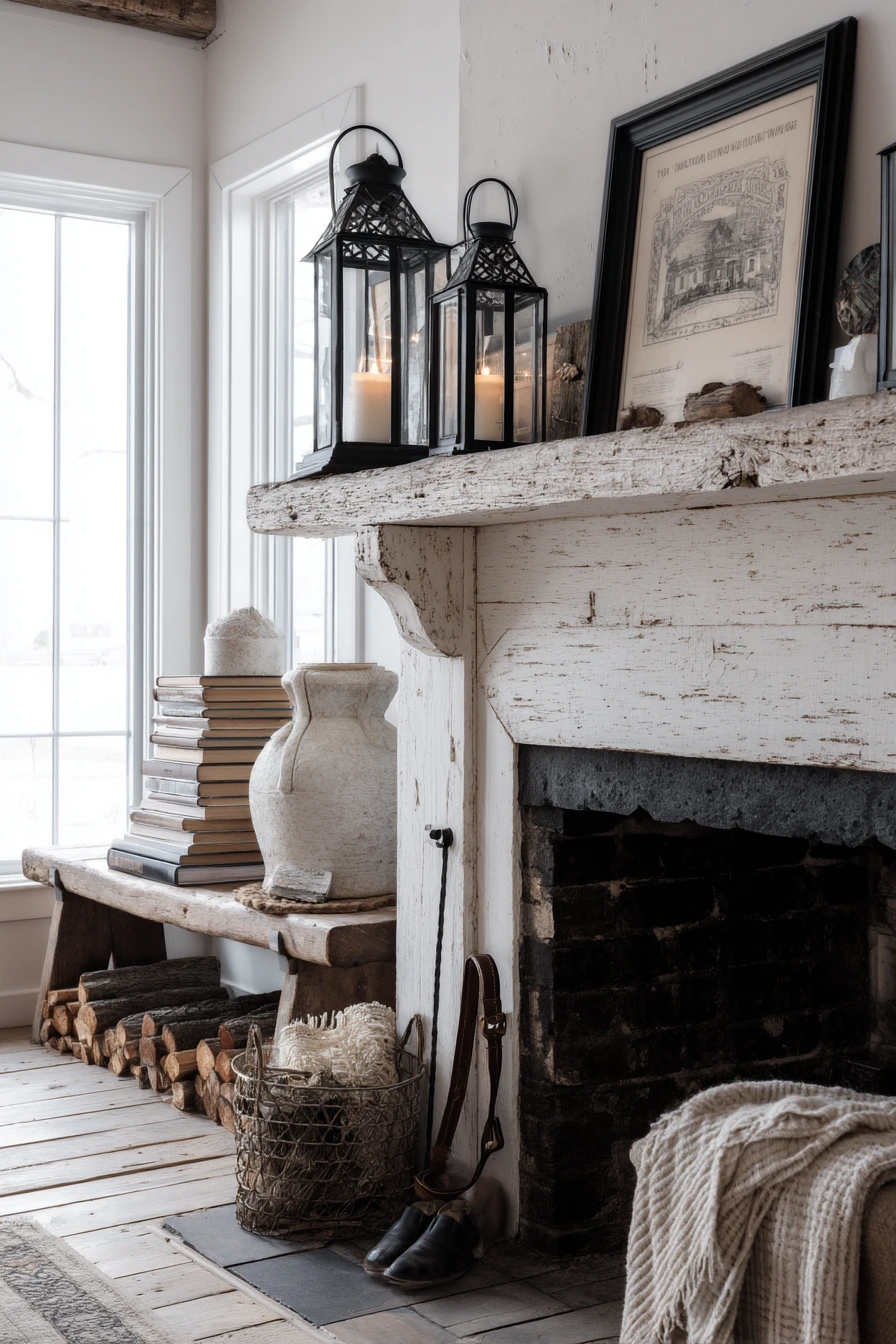 black and white mantel decor ideas 21