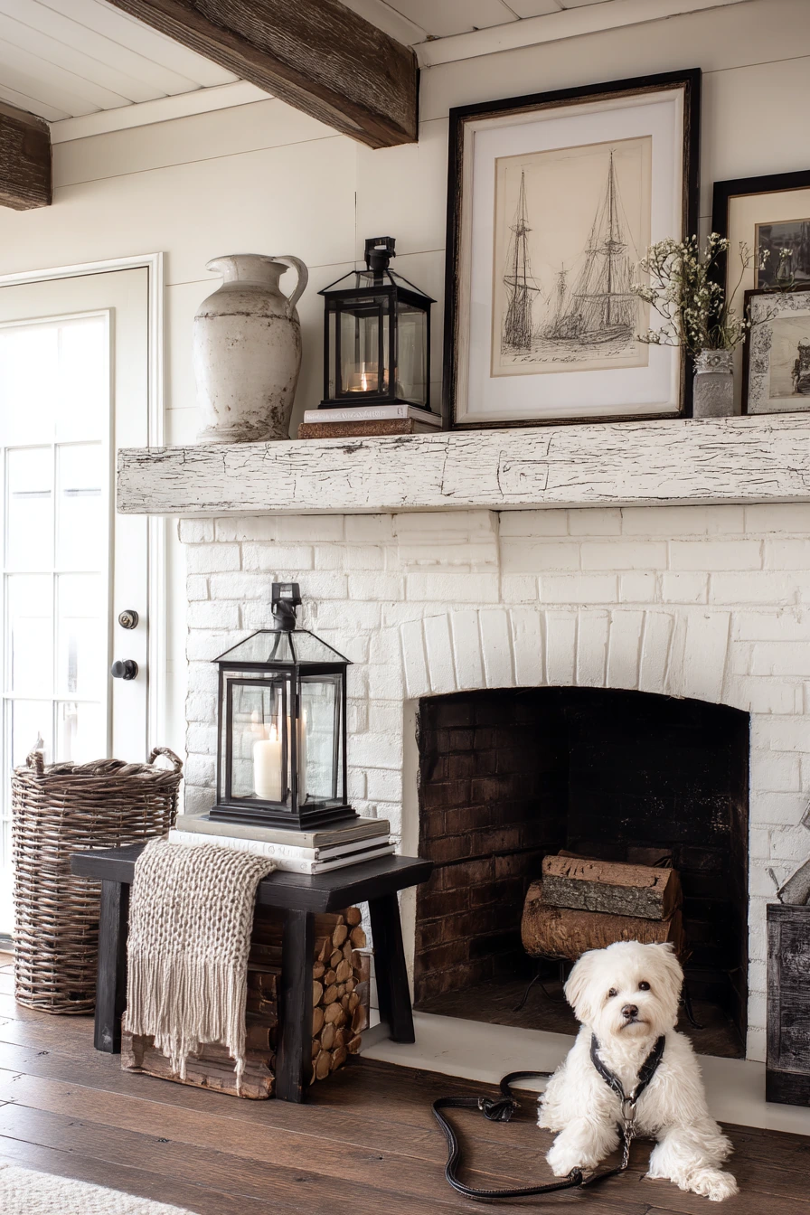 black and white mantel decor ideas 23