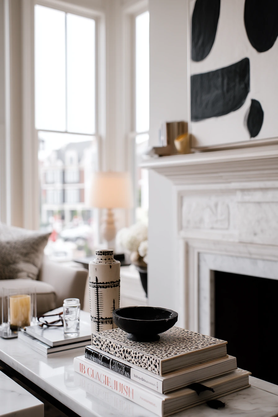 black and white mantel decor ideas 25