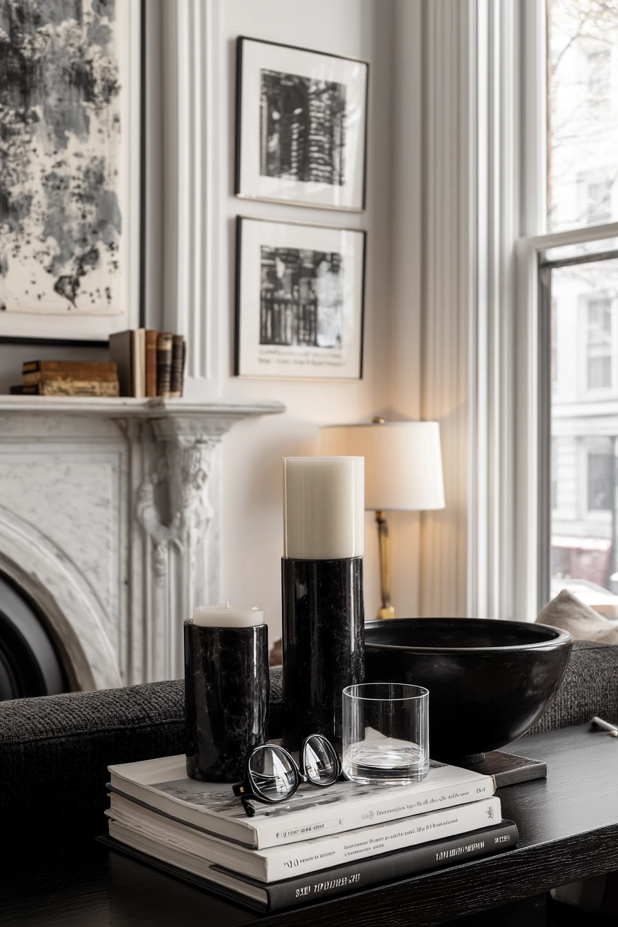 black and white mantel decor ideas 26