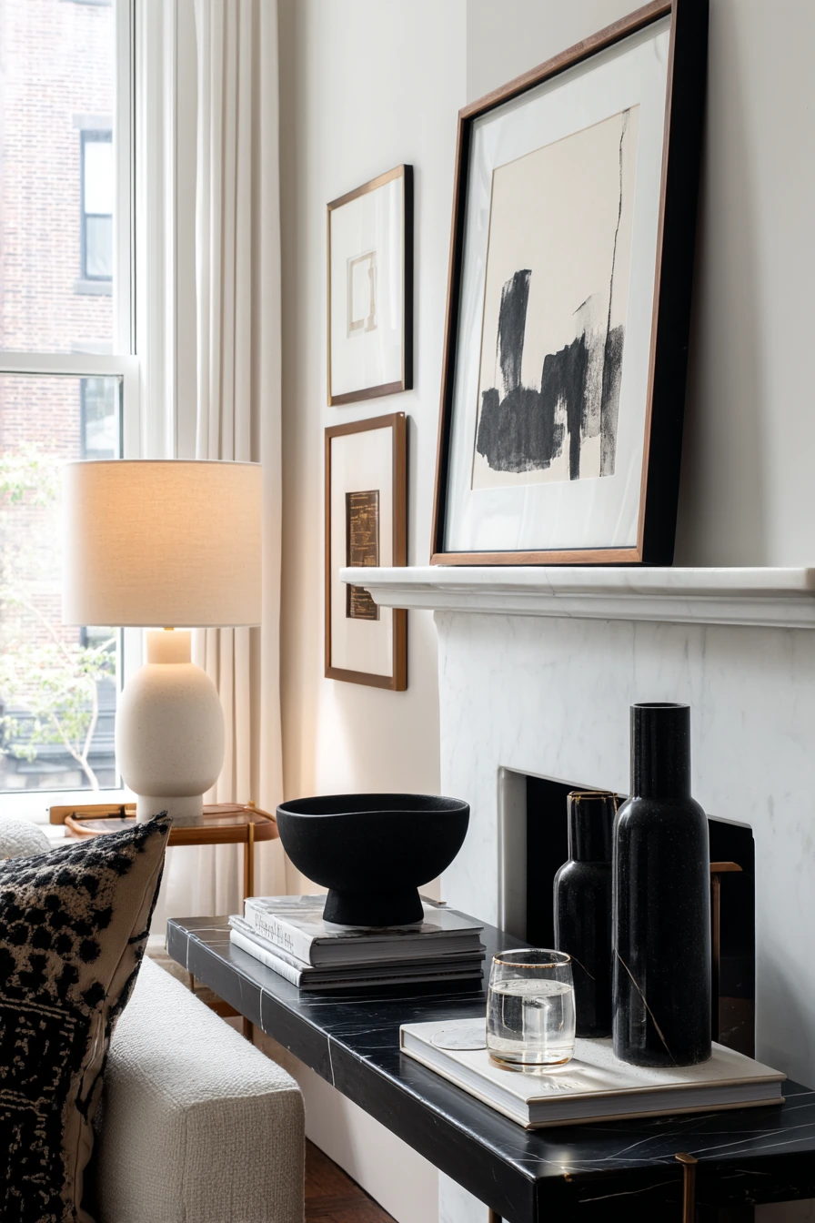 black and white mantel decor ideas 28