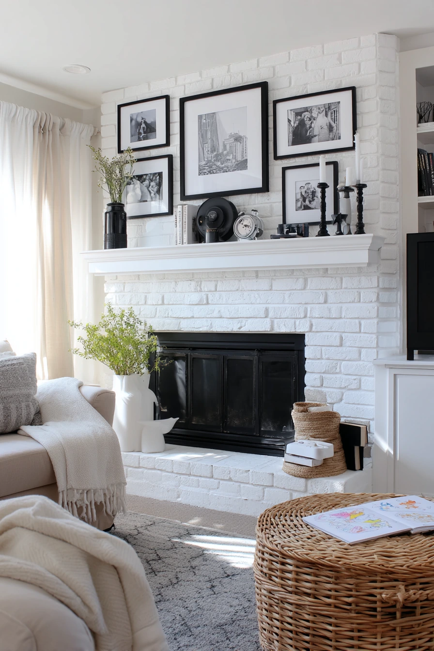 black and white mantel decor ideas 29