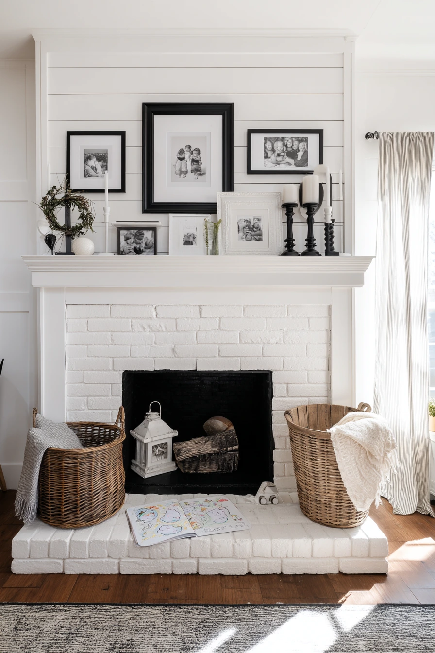black and white mantel decor ideas 32
