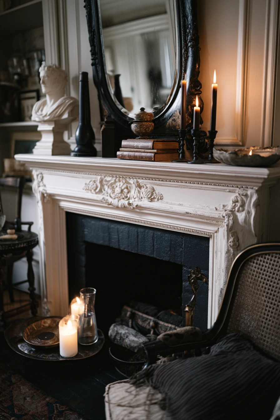 black and white mantel decor ideas 33