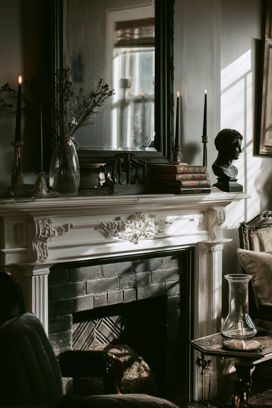 black and white mantel decor ideas 34