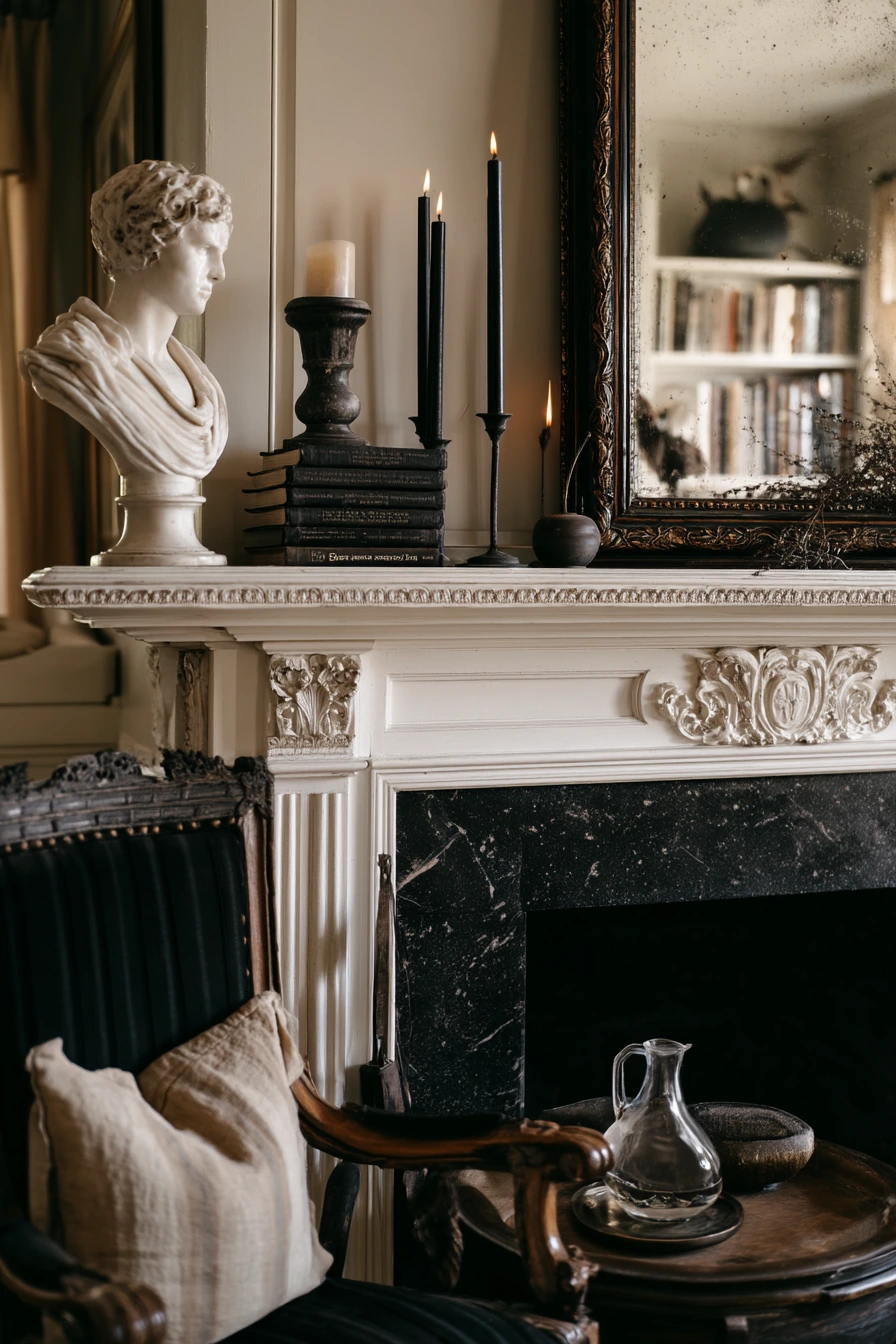black and white mantel decor ideas 35