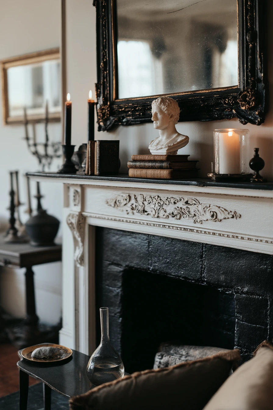 black and white mantel decor ideas 36