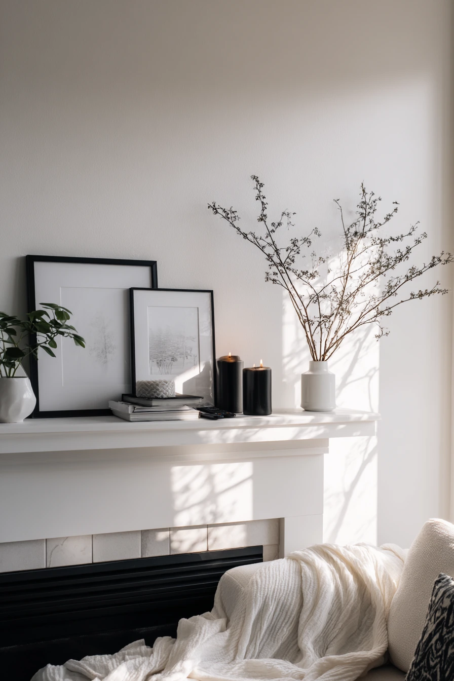 black and white mantel decor ideas 37