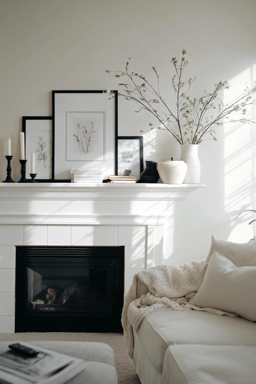 black and white mantel decor ideas 38