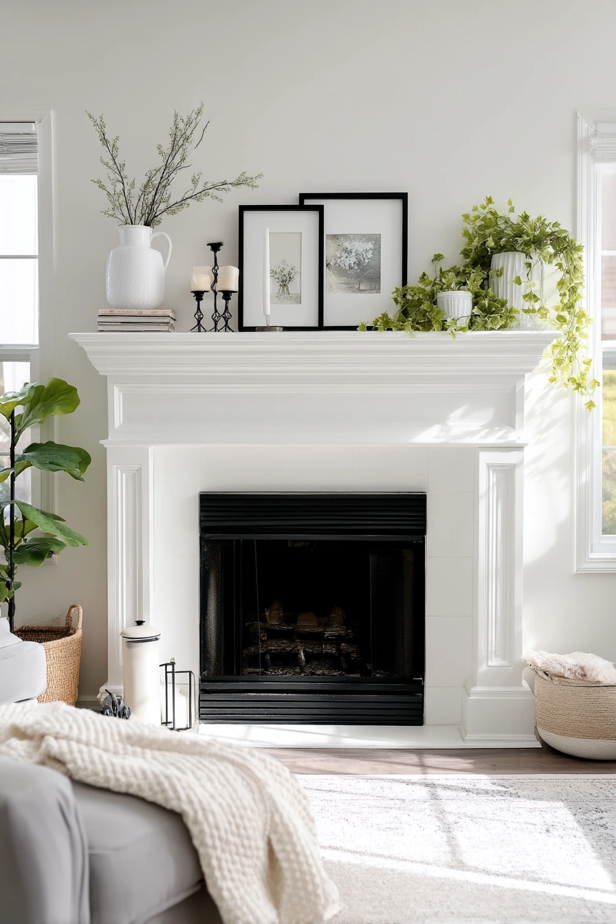 black and white mantel decor ideas 39