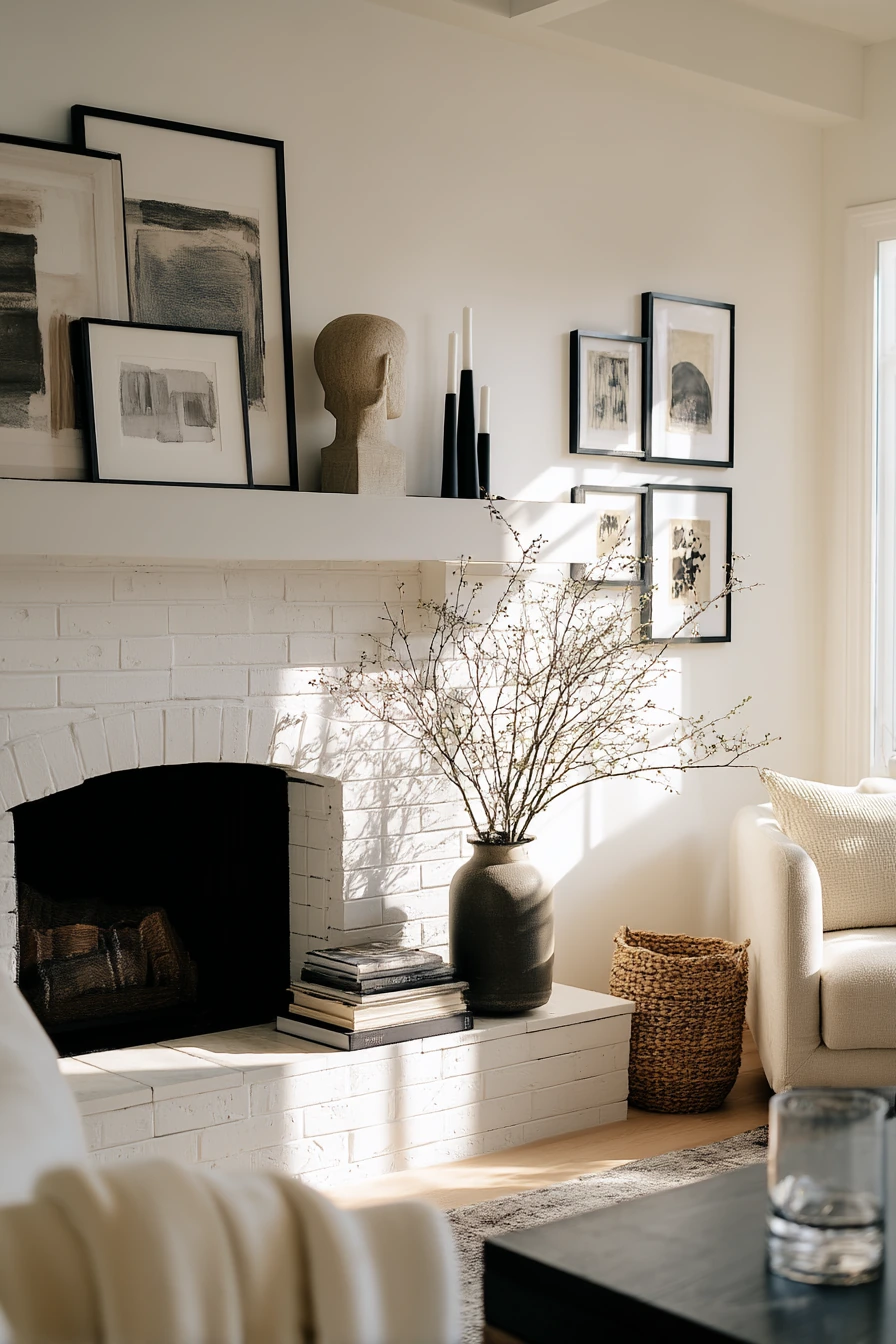 black and white mantel decor ideas 4