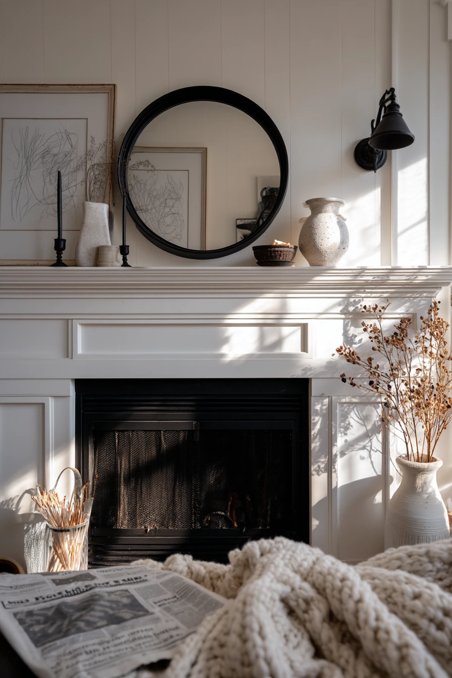 black and white mantel decor ideas 5