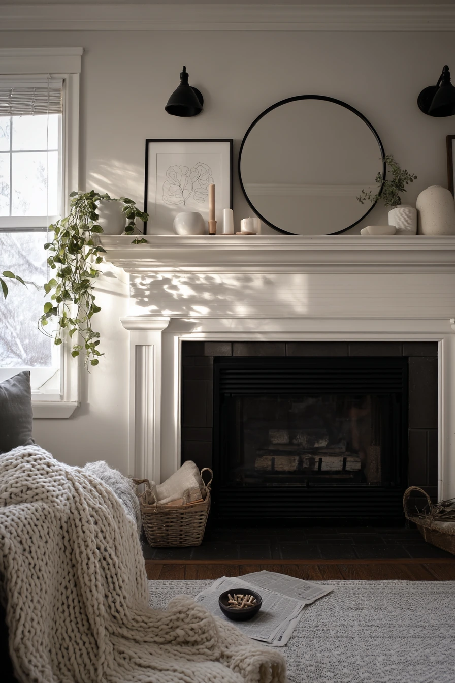 black and white mantel decor ideas 6