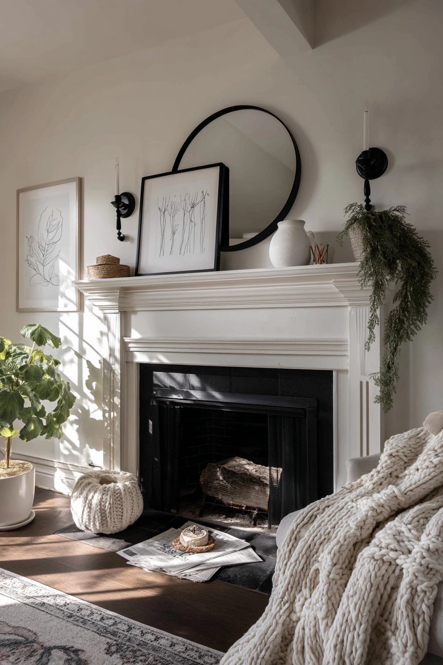 black and white mantel decor ideas 7