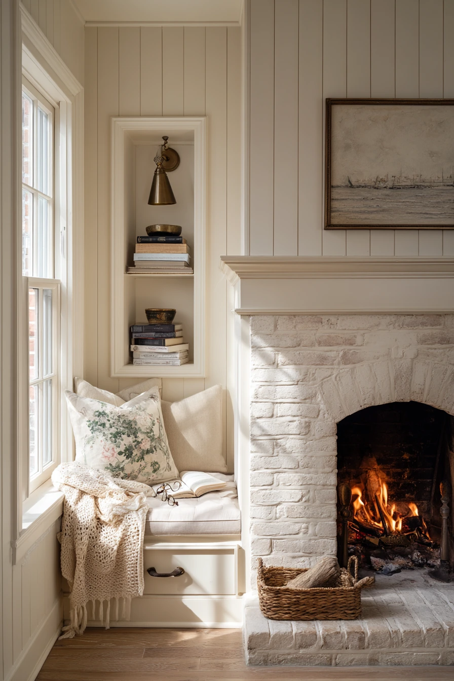 cozy fireplace nook ideas 21