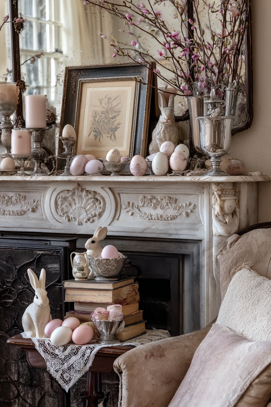 easter mantel decor ideas 22