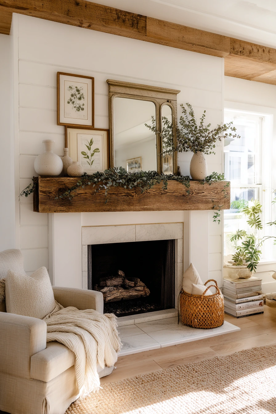 farmhouse fireplace mantel ideas 1