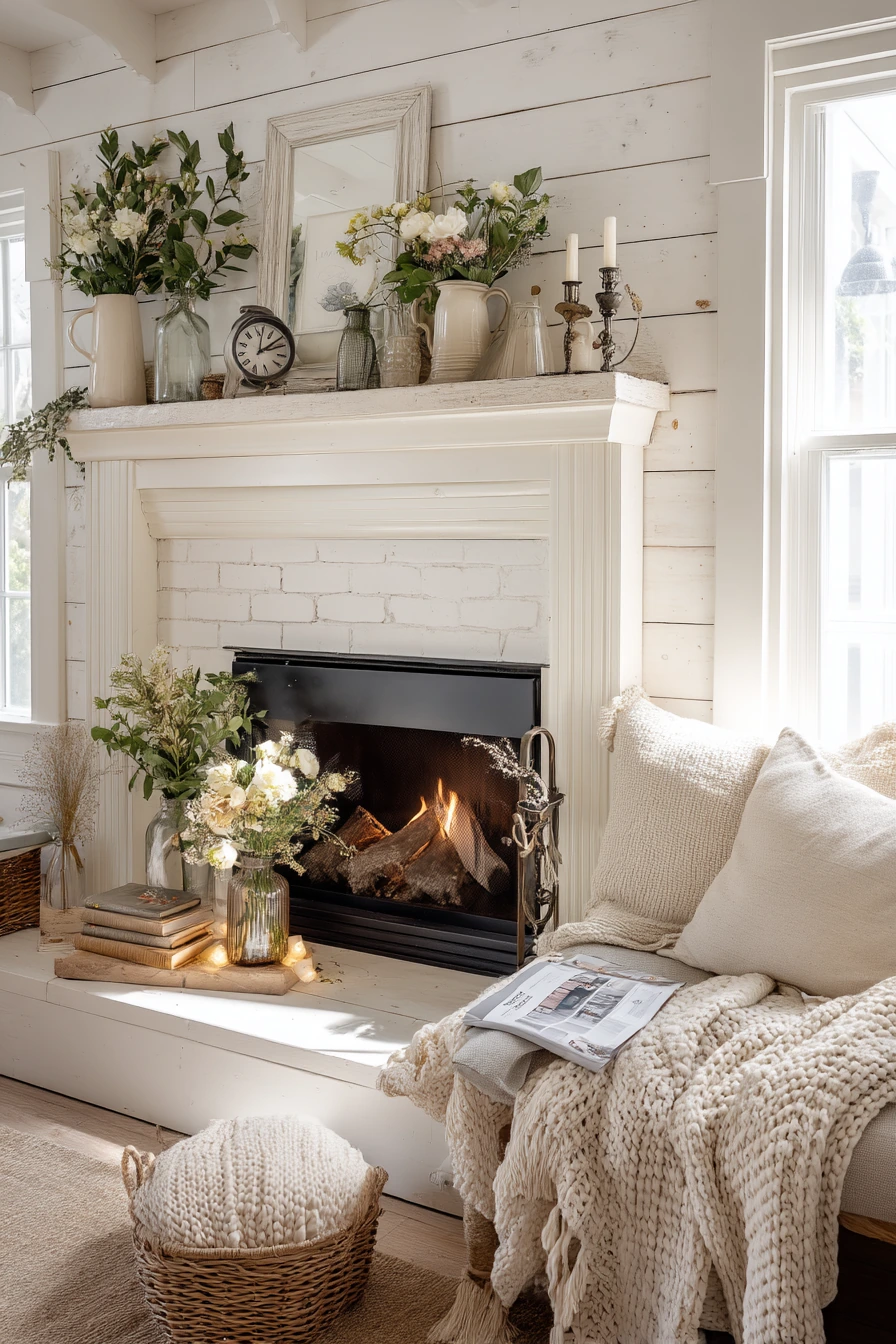 farmhouse fireplace mantel ideas 10