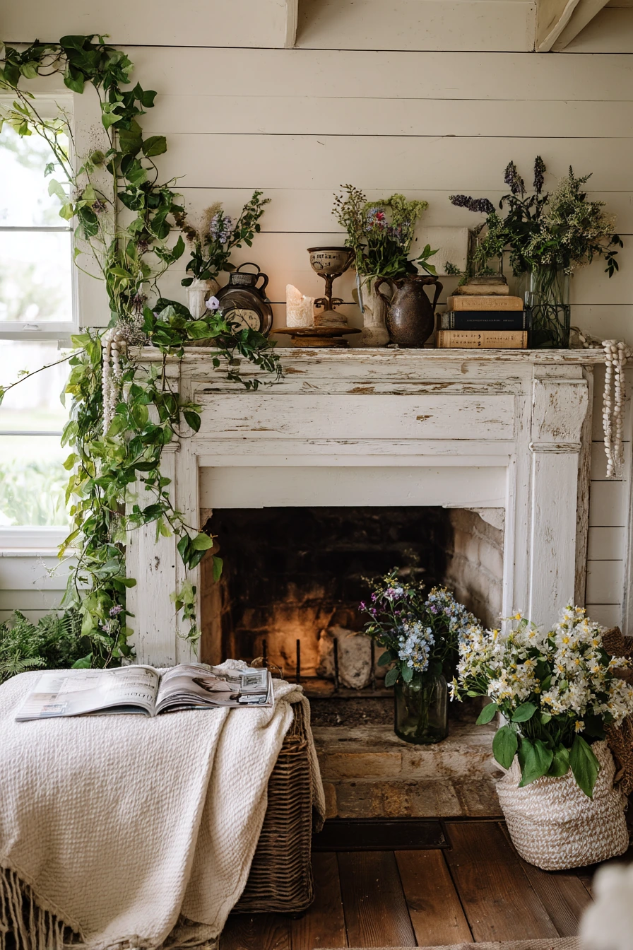farmhouse fireplace mantel ideas 11