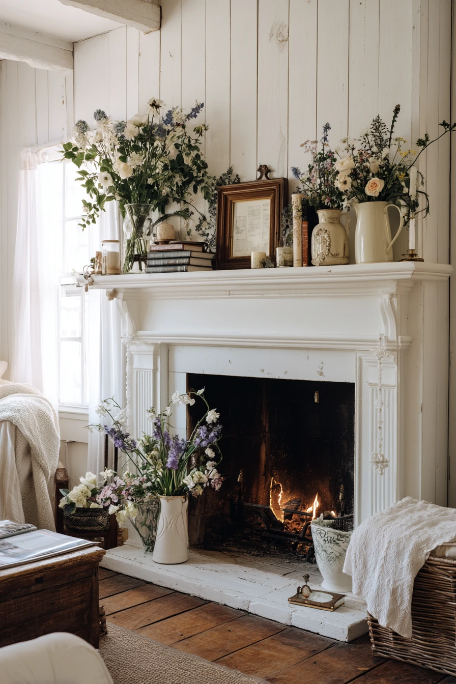 farmhouse fireplace mantel ideas 12
