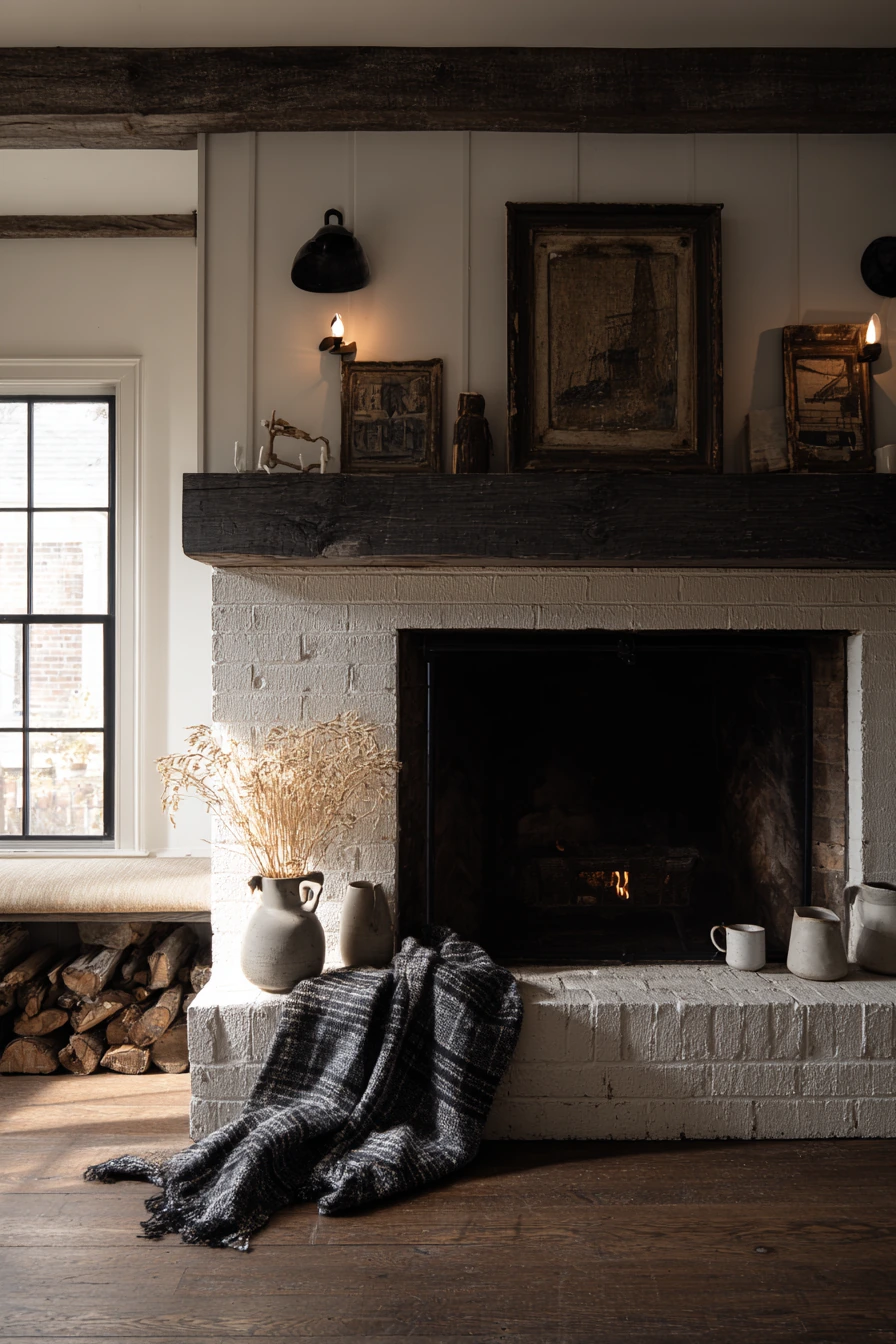 farmhouse fireplace mantel ideas 13