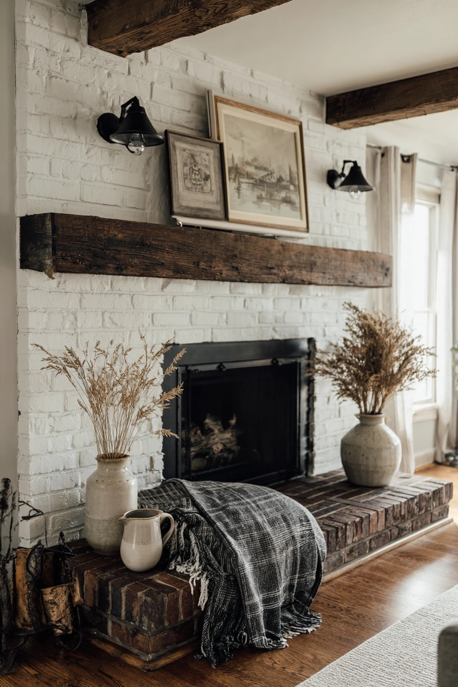 farmhouse fireplace mantel ideas 14