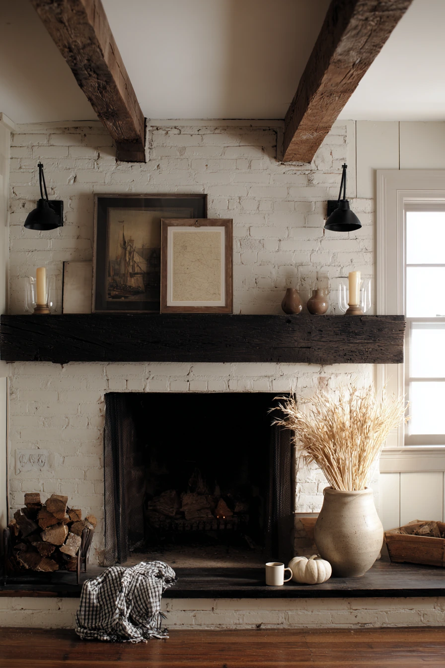 farmhouse fireplace mantel ideas 15