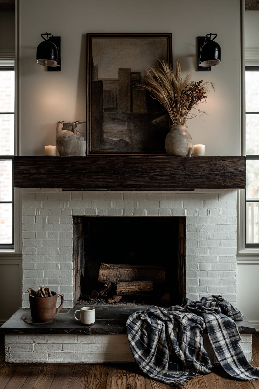 farmhouse fireplace mantel ideas 16