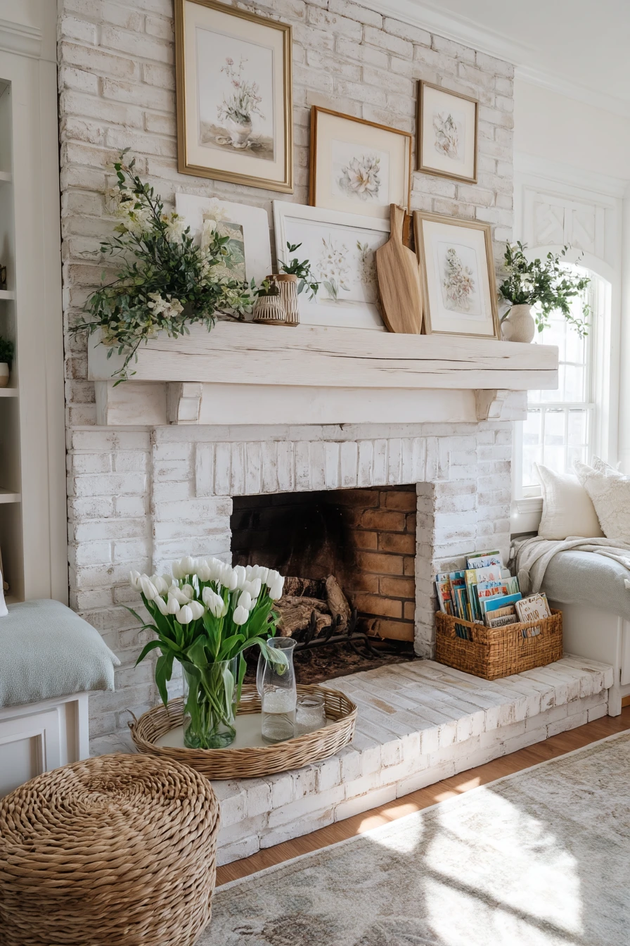 farmhouse fireplace mantel ideas 17