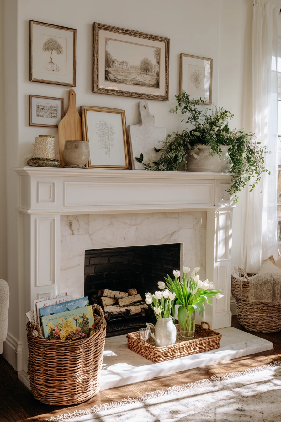 farmhouse fireplace mantel ideas 18