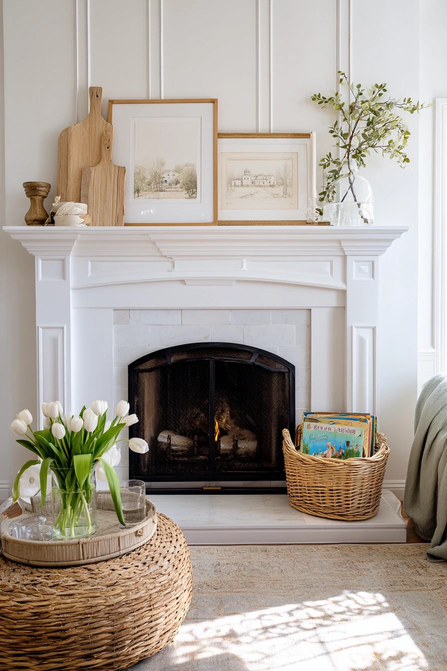 farmhouse fireplace mantel ideas 19