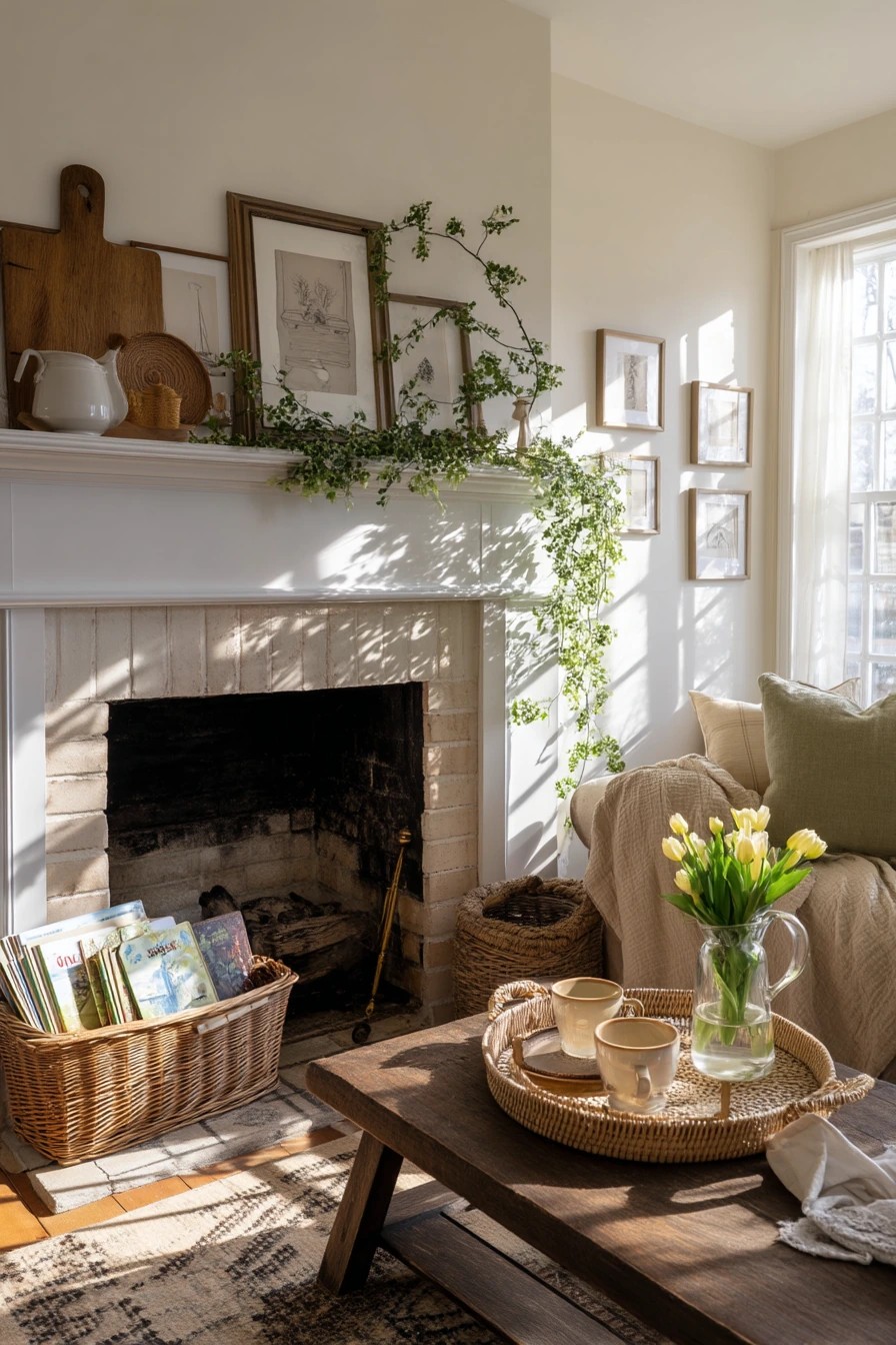 farmhouse fireplace mantel ideas 20
