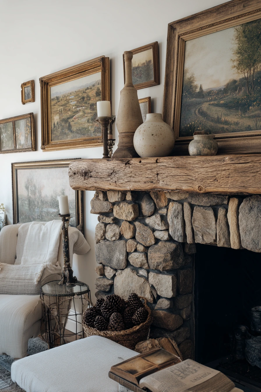 farmhouse fireplace mantel ideas 21