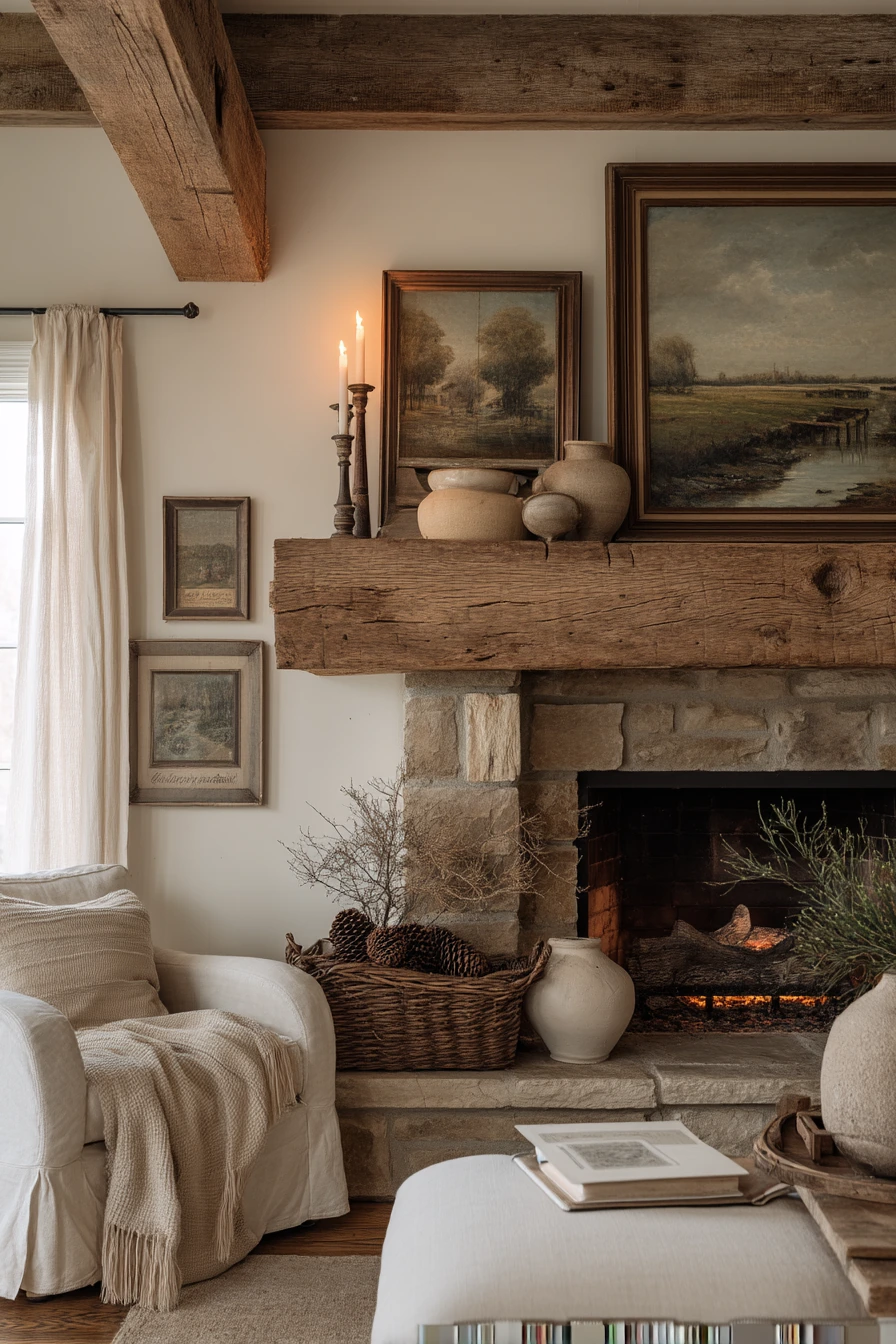 farmhouse fireplace mantel ideas 22
