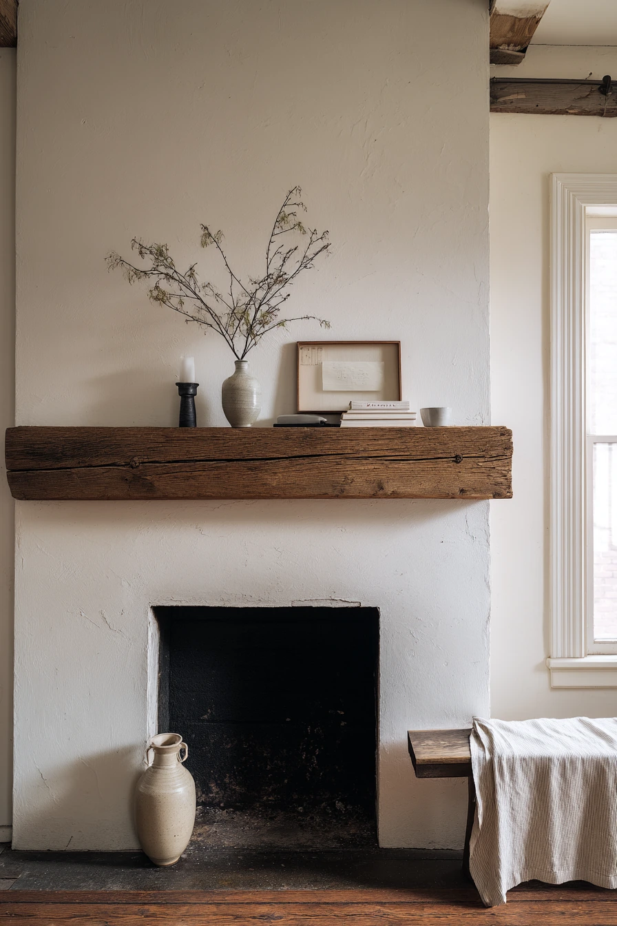 farmhouse fireplace mantel ideas 25