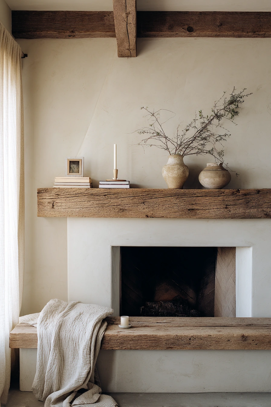 farmhouse fireplace mantel ideas 26