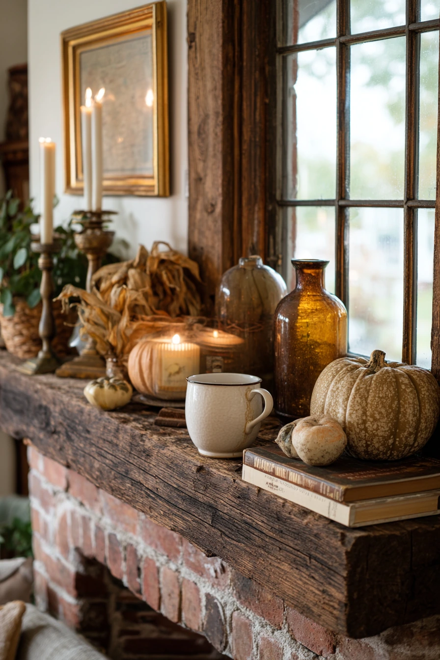 farmhouse fireplace mantel ideas 29