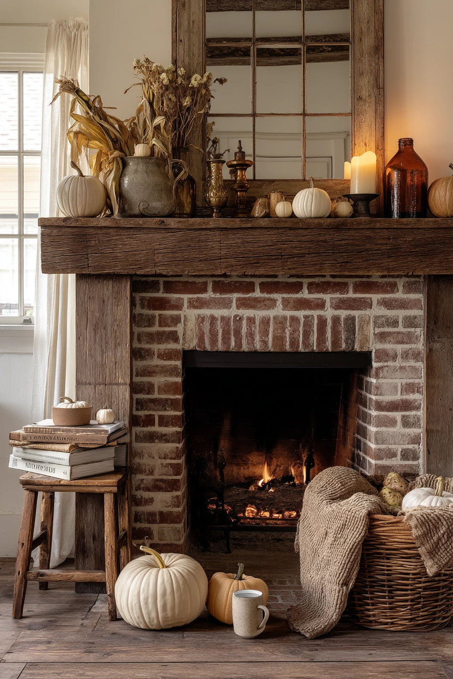 farmhouse fireplace mantel ideas 30