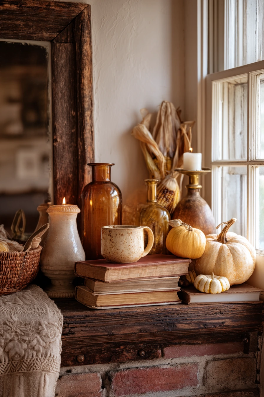 farmhouse fireplace mantel ideas 31