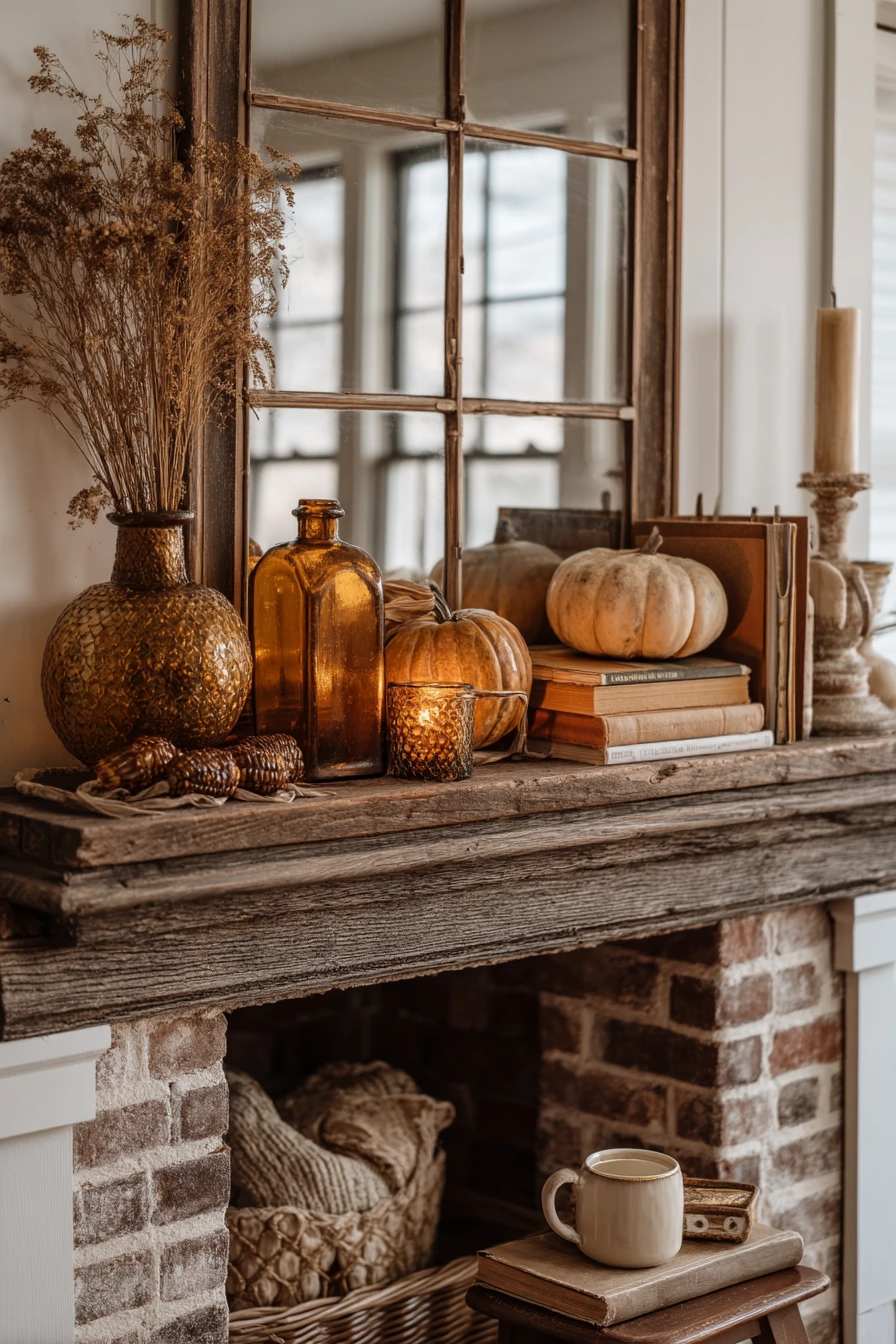 farmhouse fireplace mantel ideas 32