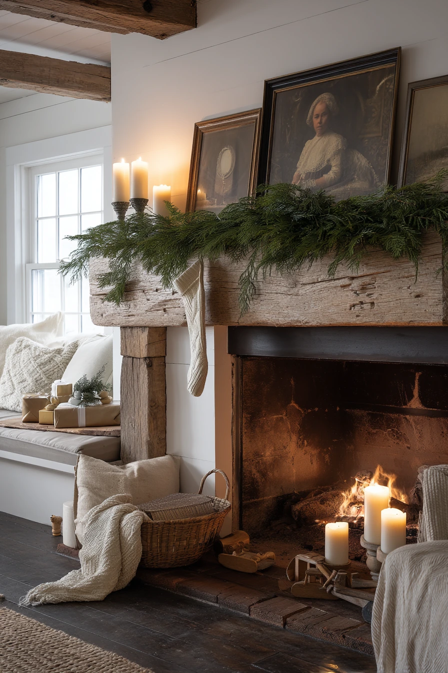 farmhouse fireplace mantel ideas 34
