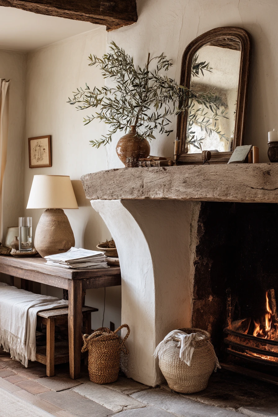 farmhouse fireplace mantel ideas 38